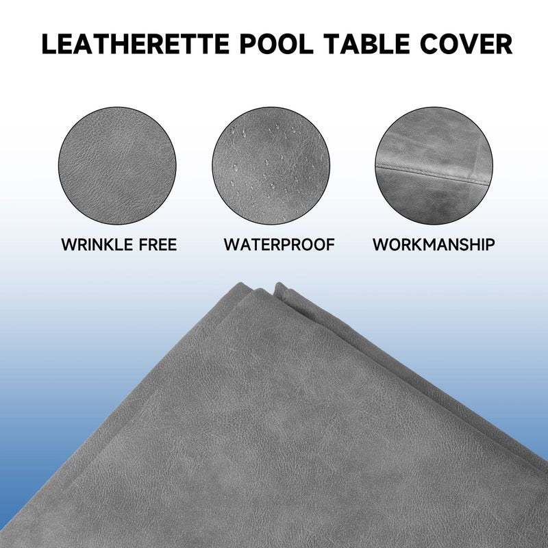 GSE Games & Sports Expert Billiard Pool Table Covers, 7'/8'/9' Waterproof & Tearproof Heavy Duty Leatherette Pool Table Covers (Several Colors Available, Grey - 9ft) - Image 2